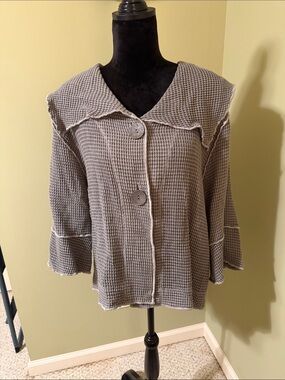 Waffle-Knit Button Front Jacket in Taupe